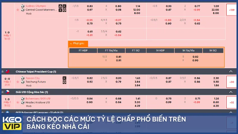 Cách đọc các mức tỷ lệ chấp phổ biến trên bảng kèo nhà cái