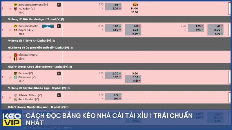 Cách đọc bảng kèo nhà cái tài xỉu 1 trái chuẩn nhất