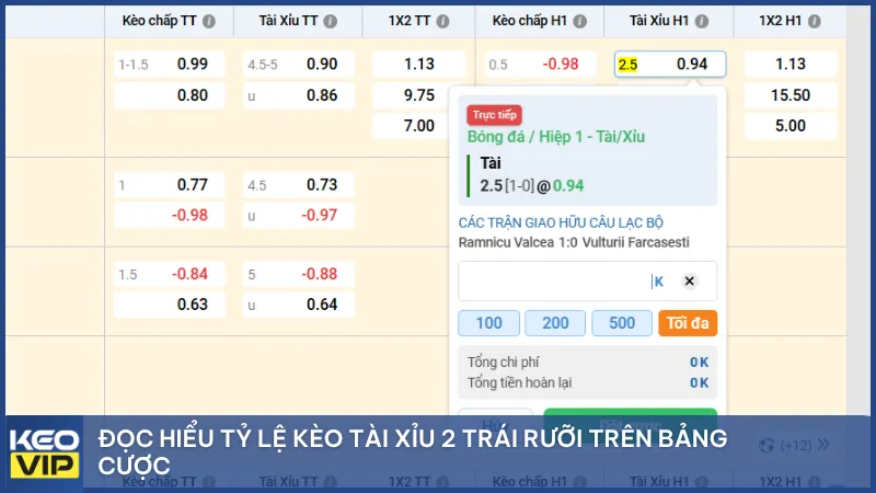 Đọc hiểu tỷ lệ kèo tài xỉu 2 trái rưỡi trên bảng cược