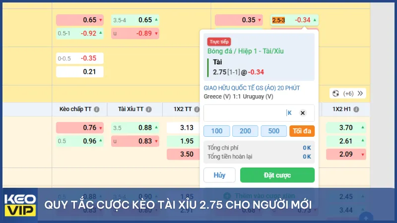 Quy tắc cược kèo tài xỉu 2.75 cho người mới