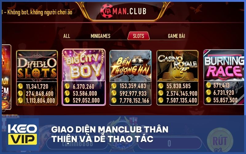 Giao diện MANCLUB thân thiện và dễ thao tác