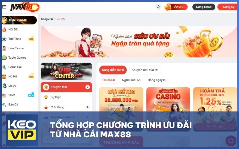 Tổng hợp chương trình ưu đãi từ nhà cái MAX88
