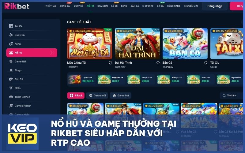 nổ hũ và game thưởng tại rikbet siêu hấp dẫn với rtp cao
