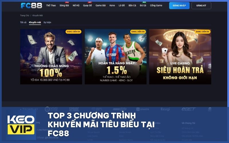 Top 3 chương trình khuyến mãi tiêu biểu tại FC88