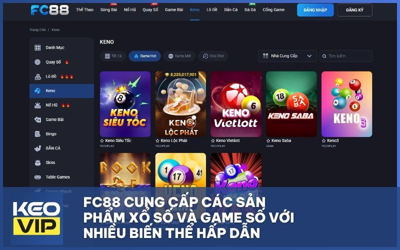 FC88 cung cấp các sản phẩm xổ số và game số với nhiều biến thể hấp dẫn